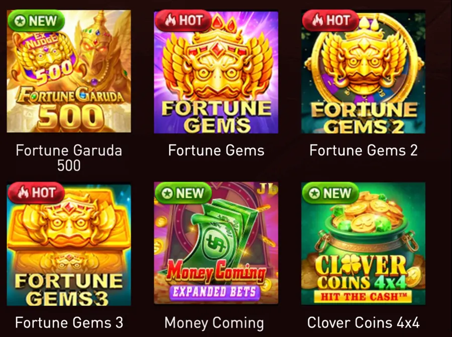Fortune Garuda 500, Fortune Gems, Fortune Gems 2, Fortune Gems 3, Money Coming, Clover Coins 4x4